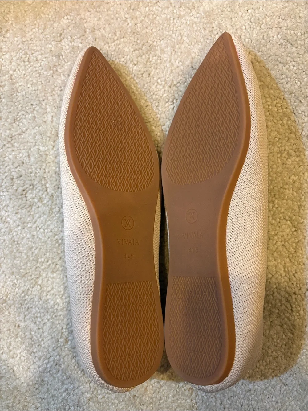 VIVAIA Women's Pointed Knit Flats in Light Beige-Size 41.5/US 10